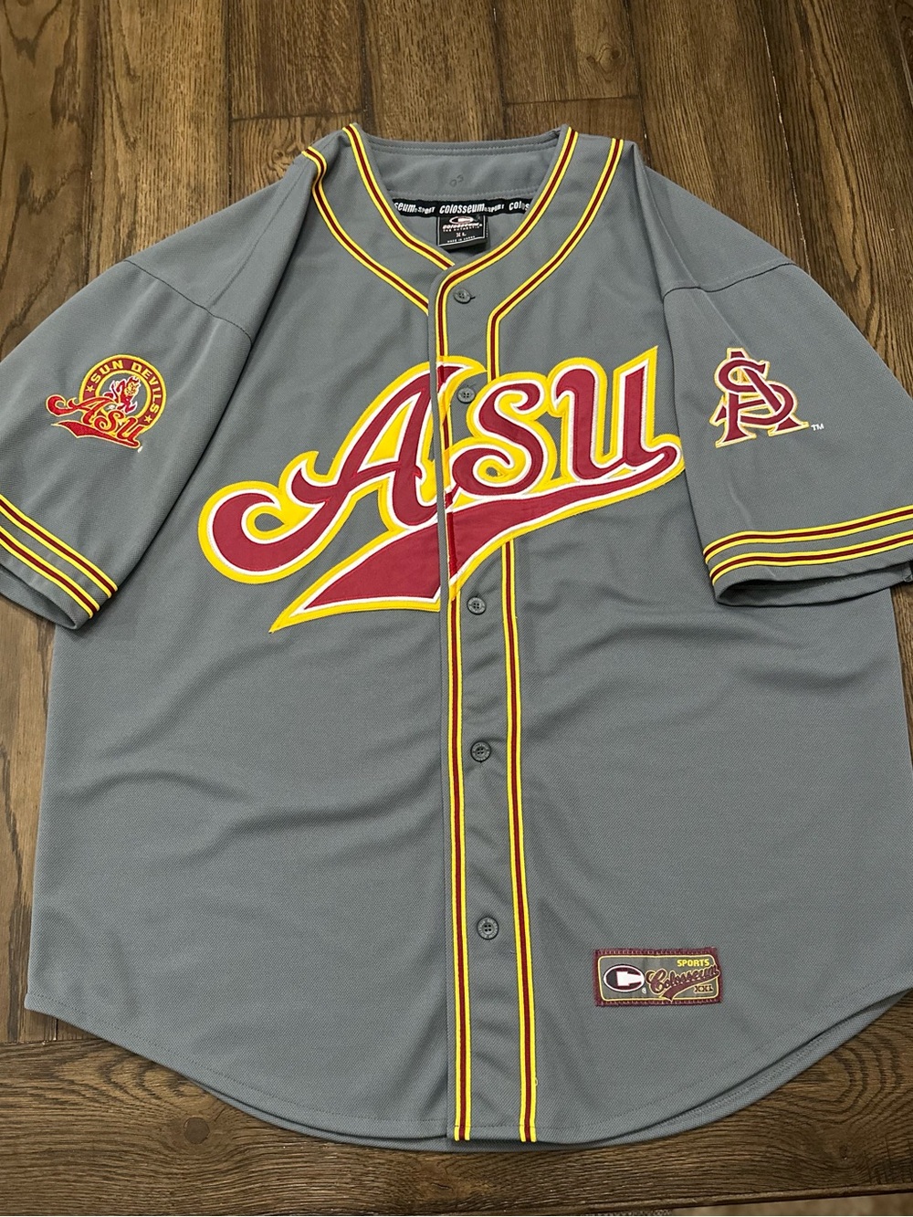 Colosseum Gray ASU Baseball Jersey with Red & Gold Trim